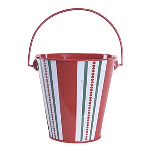 Balde Metal Listrado Vermelho Verde Branco P - 1 Un