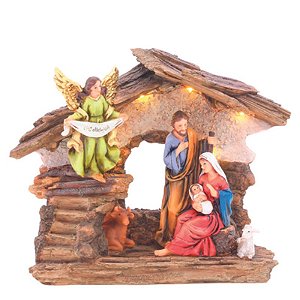 Presepio Na Gruta com Iluminação 20cm AAA - 1 Un