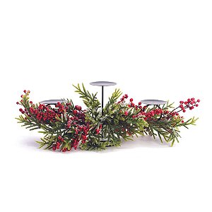 Porta Vela Tres Velas Verde Vermelho 76cm - 1 Un