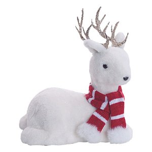 Rena Deitada Glitter Cachecol Branco Vermelho 25cm (Phoenix) - 1 Un