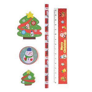Kit Papelaria Natal Sortido  23cm (Papelaria) Kit com 5 Peças