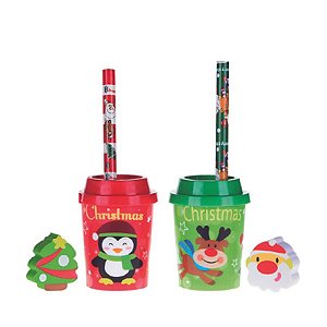 Kit Lapis Apontador e Borracha  6,3cm (Papelaria) Kit com 3