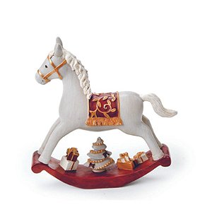 Cavalo Decorativo com Pinheiro Branco Ouro Marrom 17cm - 1 Un