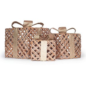 Caixas Presentes com Laço Cha  para M/G- Jogo com 3 Peças