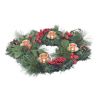 Porta Vela Guirlanda Vermelho Verde (Arranjos Mesa)  - 1 Un