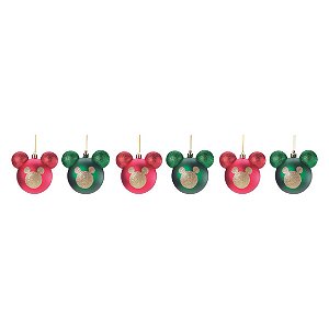 Bola Mickey com Glitter Vermelho Verde Ouro 6cm - Jogo com 6 Peças