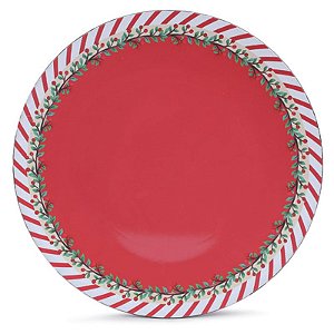 Sousplat com Borda Listrada Branco Vermelho 33X33cm - 1 Un