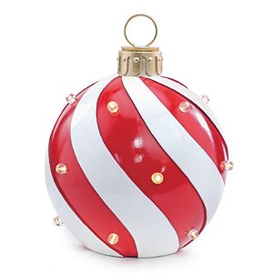 Bola Listrada com Led Vermelho Branco 34cm 3AA - 1 Un