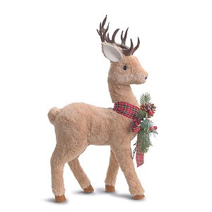 Rena Decorativa Em Pé com Arranjo Marrom Verde Vermelho 52cm - 1 Un