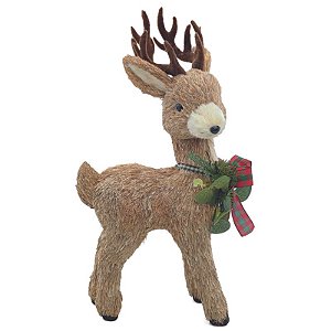 Rena Decorativa Em Pé com Pássaro  Bege Vermelho Beg 43cm   - 1 Un