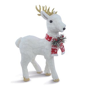 Rena Decorativa Em Pé com Cachecol Branco Vermelho 40cm - 1 Un