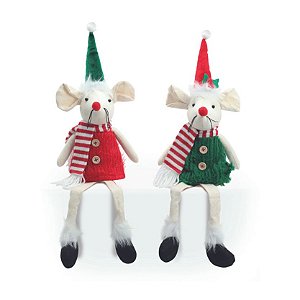 Rato Decorativo Sentado Sortido Branco Vermelho Verde 49cm - 1 Un