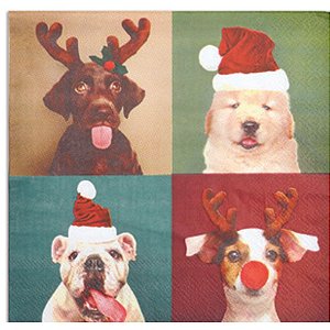 Guardanapo Pt com 20Fl Cão com  Gorro  33cm   - 1 Un