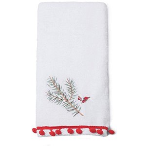 Toalha com Folhas e Frutas Branco Vermelho 40X70cm - Jogo com 2 Peças