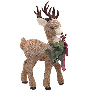 Rena Decorativa Em Pé com Laço Marrom Vermelho Verde 50cm - 1 Un