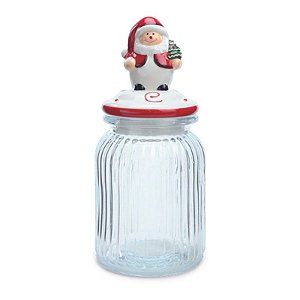 Pote de Vidro Papai Noel com Vermelho Branco  1000Ml   - 1 Un