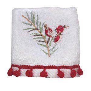 Toalha com Folhas e Frutas Branco Vermelho 28X45cm - Jogo com 2 Peças