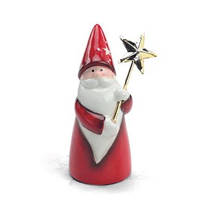 Noel com Estrela Vermelho Branco Ouro 12cm - 1 Un