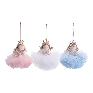 Enfeite Pendurar Anjos Branco Rosa - 1 Un