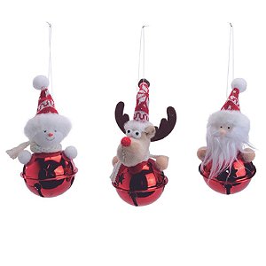 Enfeite Pendurar Guizo Bola de Neve Noel Rena Vermelho Branco - 1 Un