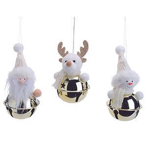 Enfeite Pendurar Guizo Bola de Neve Menino Dourado Branco - 1 Un