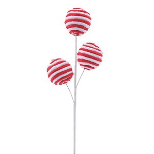Galho Decor Bolas Vermelho Branco 52cm - 1 Un