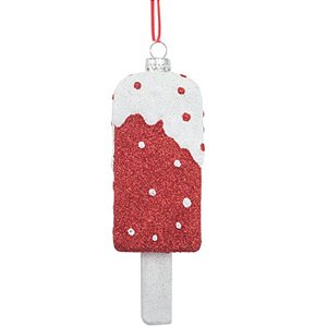 Enfeite Pendurar Picolé com Glitter Vermelho Branco 14cm - 1 Un