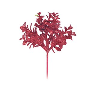 Galho Folhas Glitter Vermelho (Galhos Curtos) - 1 Un