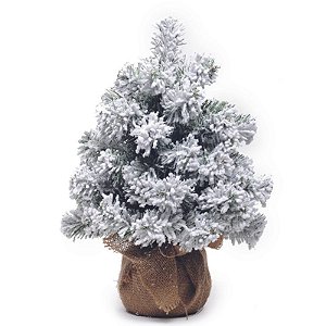 Mini Pinheiro Neve Base Juta Verde Marrom 75cm