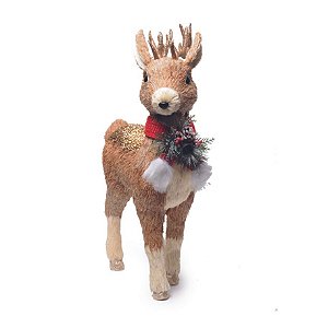 Rena com Laço Arranjo Pescoço Marrom Branco Vermelho (Tulum) - 1 Un