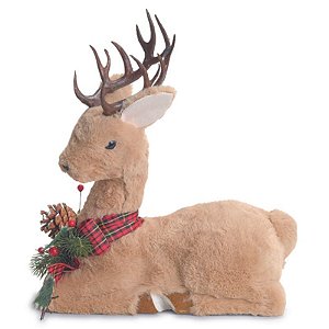 Rena Decorativa Deitada com Arranjo Marrom Verde Vermelho 35cm - 1 Un