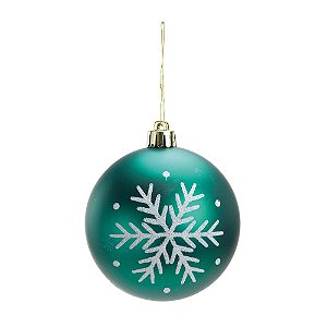 Bola Lisa com Floco de Neve Verde Branco 8cm - Jogo com 6 Peças