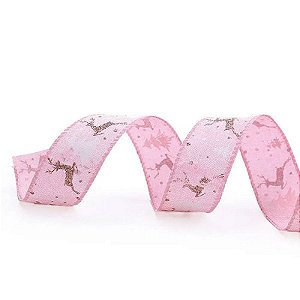 Fita Renas Rosa Branco Ouro 3,8X914cm - 1 Un
