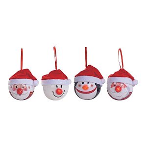 Enfeite Pendurar Noel Bola de Neve e Pinguim Branco Vermelho Preto - 1 Un