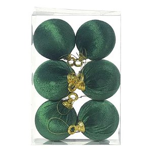 Bola Veludo Verde 8cm - Jogo com 6 Peças