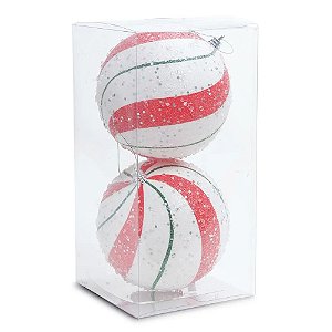 Bola Listrada Branco Vermelho Verde 15cm - Jogo com 2 Peças
