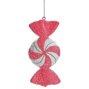 Enfeite Pendurar Doce com Glitter Vermelho Branco Verde 47cm - 1 Un