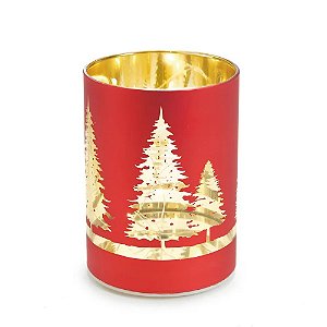 Suporte Vela Decorativo Vermelho Dourado 10cm 3AAA - 1 Un