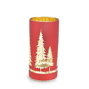 Suporte Vela Decorativo Vermelho Dourado 15cm 3AAA - 1 Un