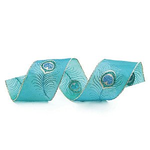 Fita Aramada Pena Pavão Azul 6,3cm - 1 Un