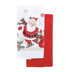 Kit Pano de Prato Noel e Liso - Kit com 2 Peças