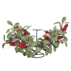 Porta Vela Triplo Folhas Frutas Verde Vermelho 65cm - 1 Un