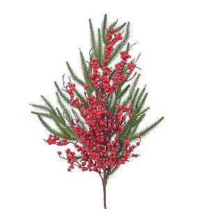 Galho Grande com Folhas Frutas Verde Vermelho 77cm - 1 Un