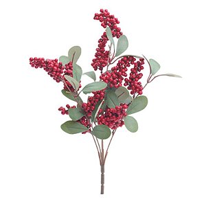 Galho Médio com Folhas/Frutas Verde Vermelho 45cm - 1 Un