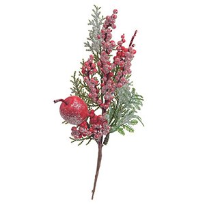 Pick Decorativo Nevado Folha Fruta Vermelho Verde Branco 31cm - 1 Un