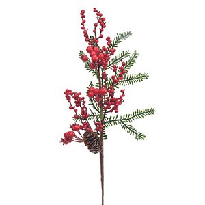 Galho Médio com Folhas Frutas Verde Vermelho Marrom 48cm - 1 Un