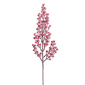 Galho Grande com Folhas Frutas Branco Vermelho 67cm - 1 Un