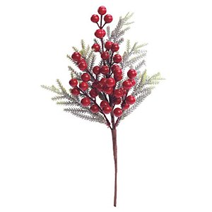 Galho Curto com Frutas Vermelho Verde 40cm - 1 Un