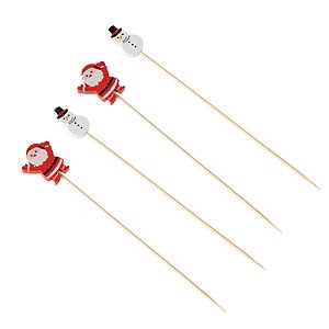 Palito em Bambu para Petiscos 12cm Papai Noel e Boneco de Neve - 20 Un