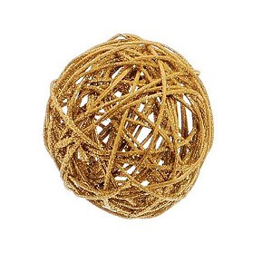 Bola Rattan com Glitter Ouro 7,5cm - 1 Un